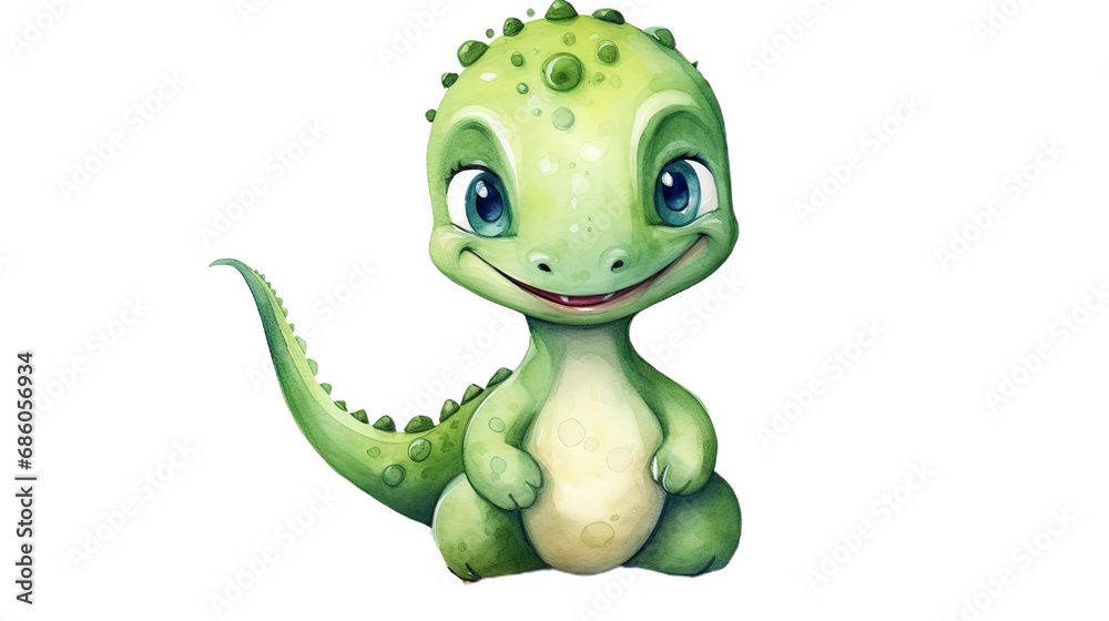 Fototapeta premium Watercolor illustration of cute dinosaur. Isolated on Transparent background.