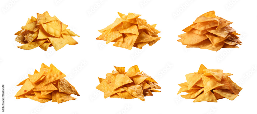 Collection set a pile of nachos isolated on a transparent background