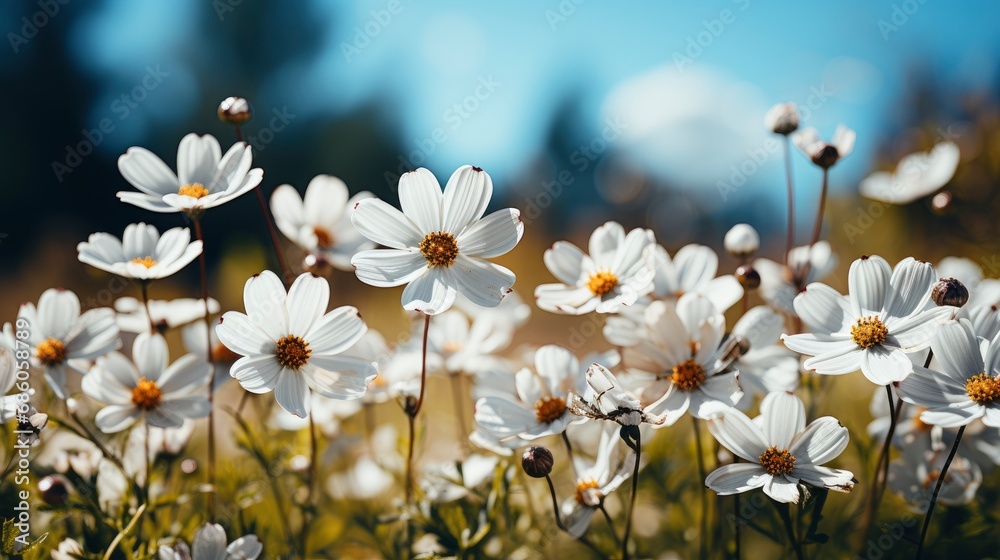 Fototapeta premium Group White Flower Planting Garden, HD, Background Wallpaper, Desktop Wallpaper 