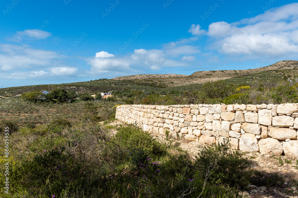 Fototapeta premium still bay river valley a Mediterranean landscape of rolling hills and dry stone walls