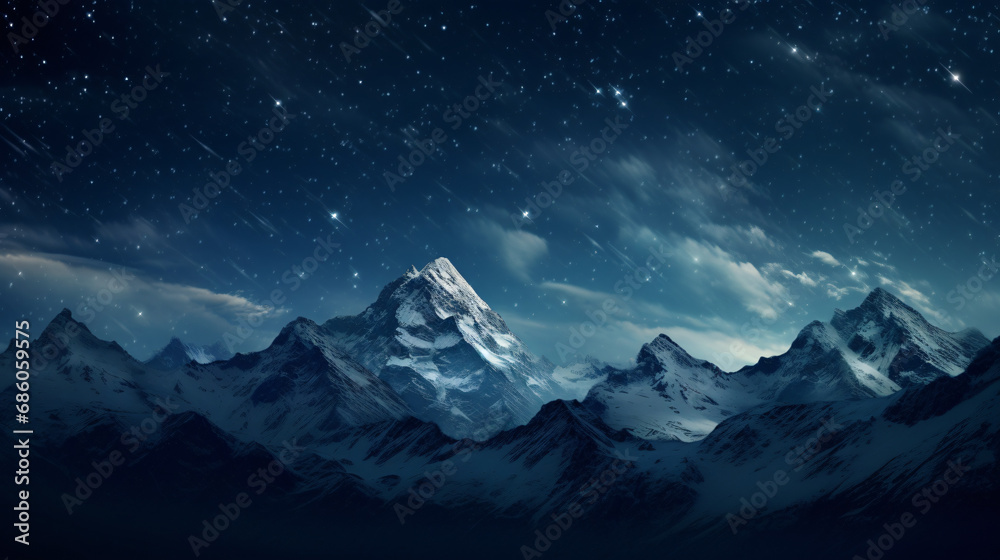 high mountains with stars at night