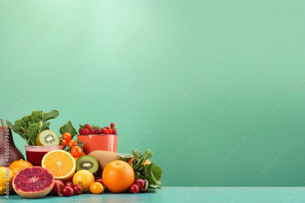 Healthy food with vegetable and fruit, copy space , generative ai Healthy food with vegetable and fruit, copy space , generative ai