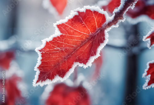 Cristalli d'Inverno sull'Autunno- Foglia Rossa con Ghiaccio photo