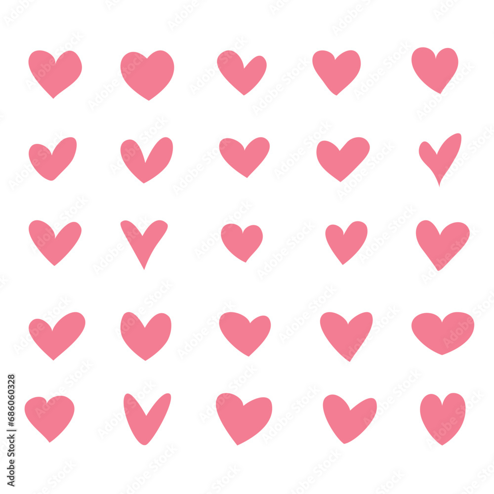 Heart, symbol of love and Valentine's Day. Set of hearts of different shapes. Vector illustration. 