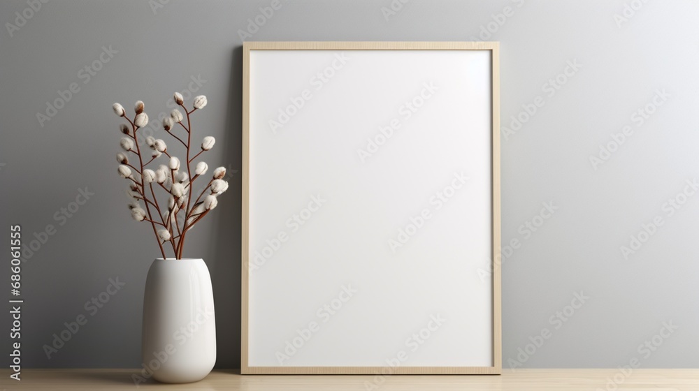 Redefine your space with a modern touch - a 3D ed photo frame and mockup adorning a stylish gray wall. - obrazy, fototapety, plakaty 