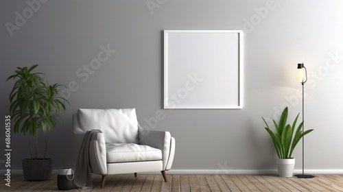 Redefine your interior with a 3D ed photo frame and mockup, creating a visual masterpiece against a muted gray wall. © Mehreen