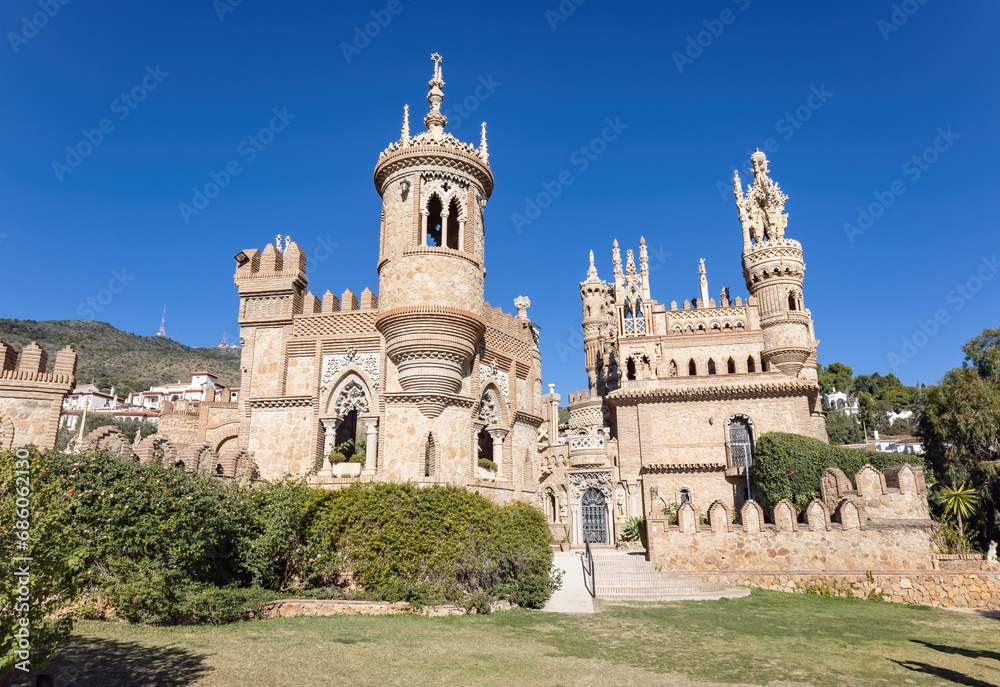 Exterior facade of Castillo de Colomares monument, in the form of a castle, dedicated to the life and adventures of Christopher Columbus in Benalmádena, Andalusia, Spain