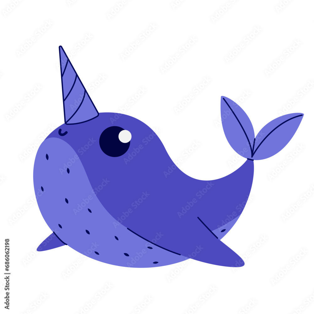 Fototapeta premium cartoon whale with unicorn horn isolate on white background