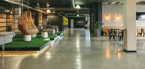 Modern and spacious coworking office with flexible workspace and great interior design photo