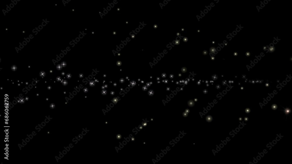 Circling and floating gold star and glitter particles on black background. Circling and floating gold star and glitter particles on black background.