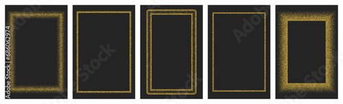 Golden abstract frame isolated on black background. Gold border color. Yellow design element with place for text. Vector illustration collection.