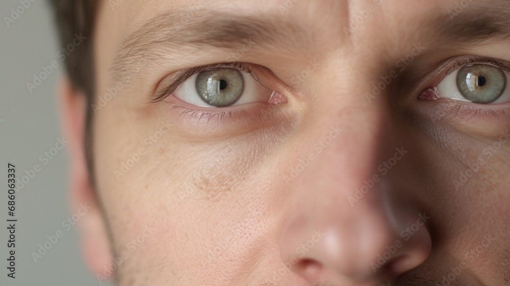 Extreme close-up highlighting the man's captivating gaze. Extreme close-up highlighting the man's captivating gaze.