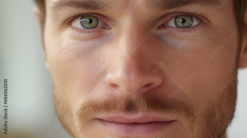Extreme close-up highlighting the man's captivating gaze.