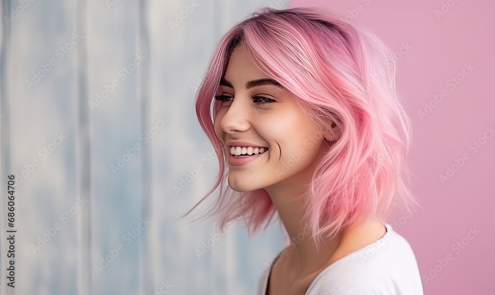 A Woman with Vibrant Pink Hair and Chic White Attire A Woman with Vibrant Pink Hair and Chic White Attire