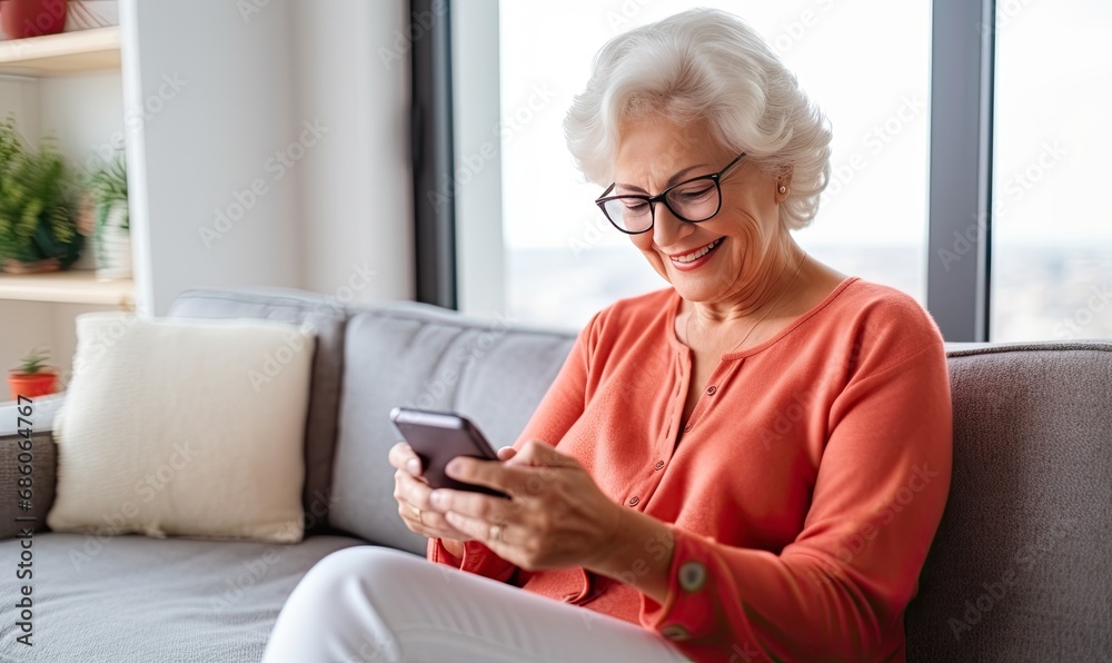 Woman Sitting on Couch Engrossed in Cell Phone Woman Sitting on Couch Engrossed in Cell Phone