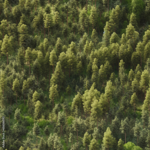 Dreamy wiew of a dense pine forest seamless background. Generative ai