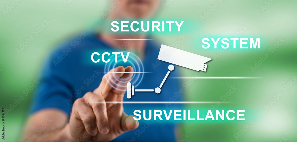 Man touching a cctv concept Man touching a cctv concept