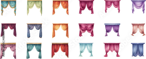 Set of watercolor curtains on a white background