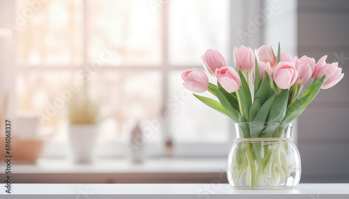 Tulips in a vase in the kitchen ,spring concept © terra.incognita