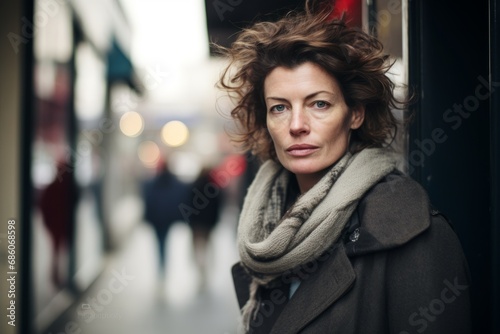 Portrait of a beautiful middle-aged woman in the street.