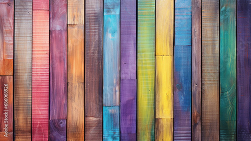 old rustic abstract painted colorful wooden wall floor texture - wood background panorama banner long, rainbow painting colors LGBT.