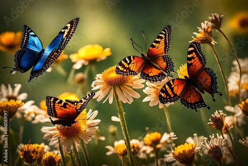 A pair of butterflies dancing among the flowers in a sunlit clearing. © Rafay Arts