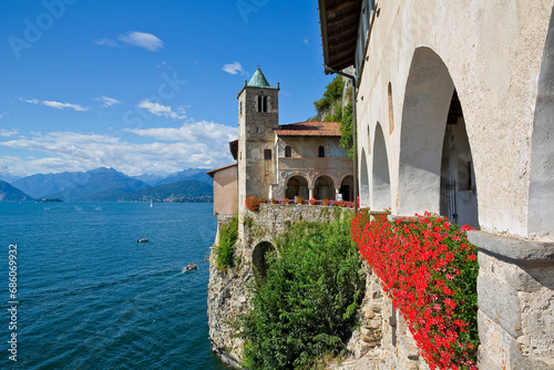 Ancient hermitage and monastery of Santa Caterina - Saint Catherine - on the cliffs of Lake Maggiore the second largest Italian lake (Italy - Switzerland - Europe) photo