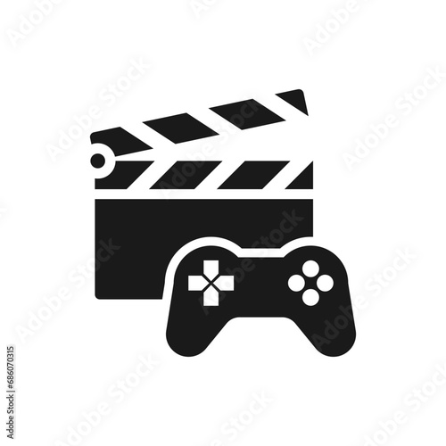 Movie game. Clapperboard and joystick icon flat style isolated on white background. Vector illustration
