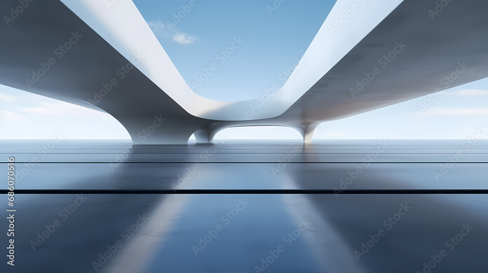 3d render of abstract futuristic architecture with empty concrete floor 3d render of abstract futuristic architecture with empty concrete floor