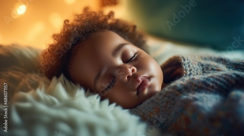 A dreamy and tranquil scene as the little one sleeps in the calm kid's room.