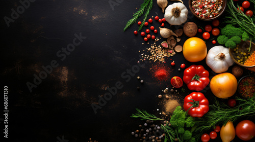 Food cooking background with herbs and spices
