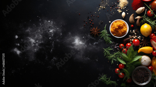 Food cooking background with herbs and spices
