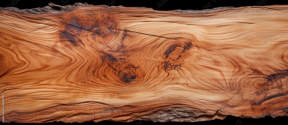 Elm slab coffee table made with live edge Close up of furniture production with woodworking and carpentry Copy space image Place for adding text or design - obrazy, fototapety, plakaty 