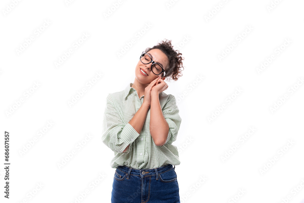 young pretty brunette woman with myopia wears glasses for vision correction young pretty brunette woman with myopia wears glasses for vision correction