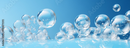 transparent bubbles on a blue background photo