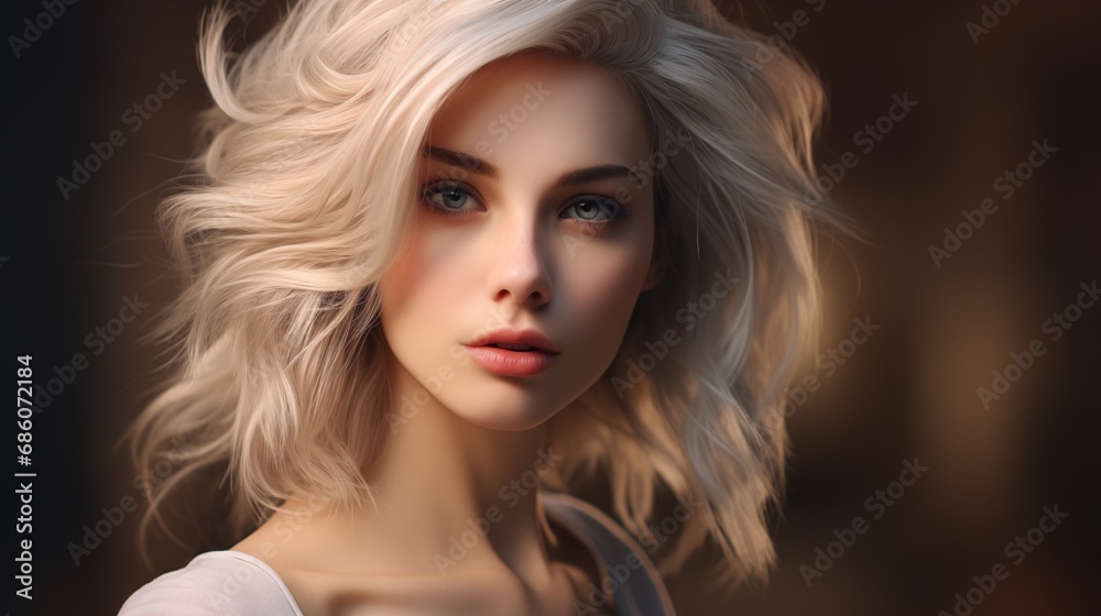Beautiful blonde woman with volume hairstyle Beautiful blonde woman with volume hairstyle