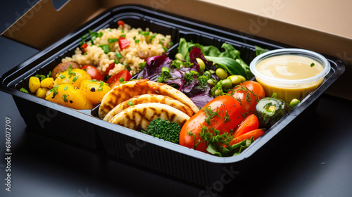 Food delivery concept healthy lunch in boxes