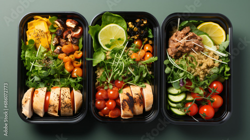 Food delivery concept healthy lunch in boxes