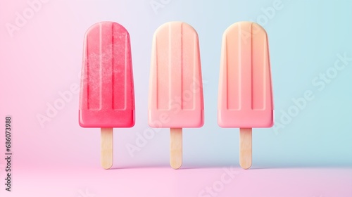 Colorful Ice cream popsicle on pastel pink background. Minimal summer composition.