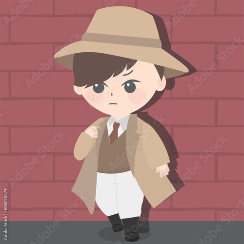 boy detective, in the style of traditional animation, dark beige and red, arthur stanley wilkinson, streetwise style, sombre, historical reproductions, charming anime characters