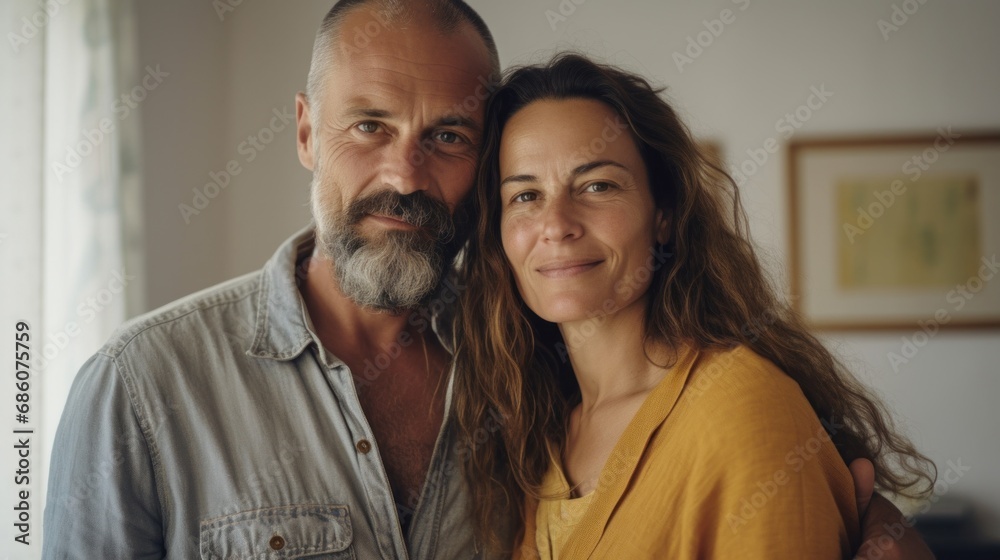 At their European residence, a couple shares a moment of companionship.