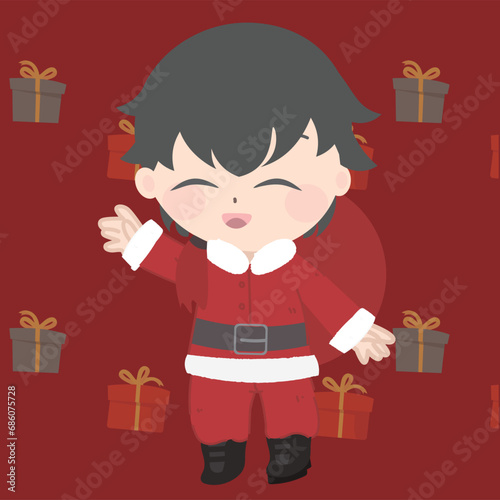 a santa claus mascot in an animated chat for facebook screenshot 2, in the style of kawaii manga, dark red and black, child-like innocence, tasteful use of negative space, mote kei, limited color pale