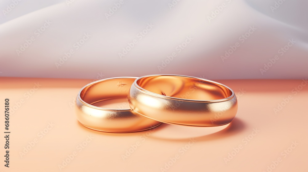 Pair of gold wedding rings. Happy engagement day concept. AI generated image Pair of gold wedding rings. Happy engagement day concept. AI generated image