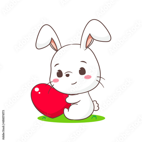 Cute rabbit cartoon holding love heart. Adorable bunny character. Kawaii animal concept design. isolated white background. Mascot logo icon vector illustration © crystal_snow