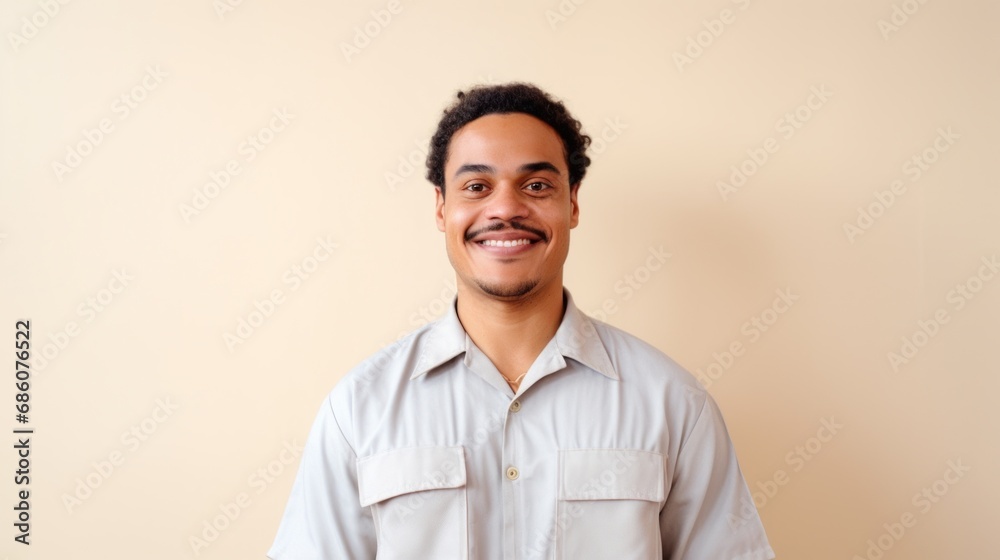 Electrician posing happily in his workshop.