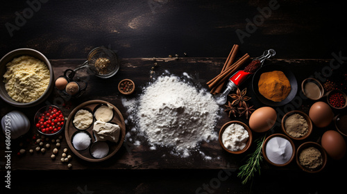 Ingredients for cooking baking on black