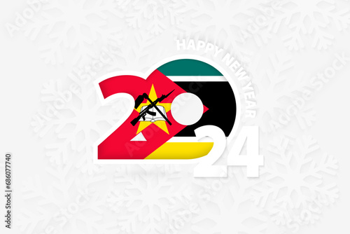 New Year 2024 for Mozambique on snowflake background.