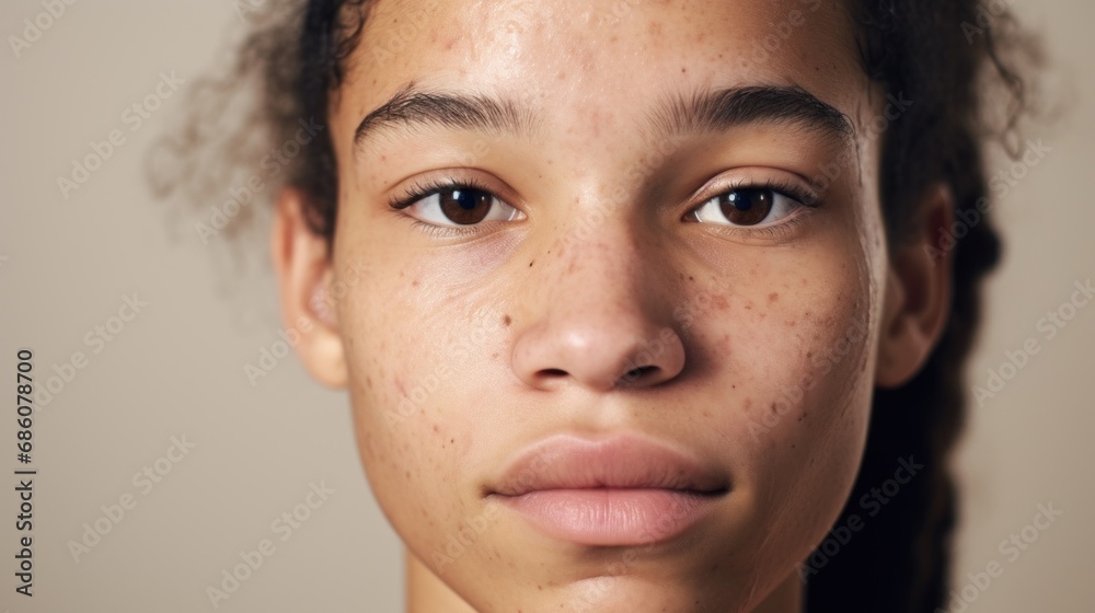 Authenticity radiates as a woman with mixed skin tones confidently faces the camera. Authenticity radiates as a woman with mixed skin tones confidently faces the camera.