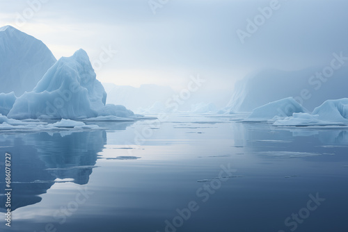 icebergs in cold sea, arctic waterscape