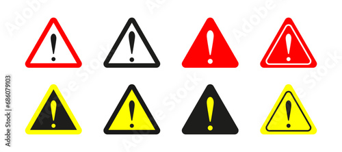 Danger sign. Warning symbol. Attention icon. Set of danger warnings. Vector illustration.